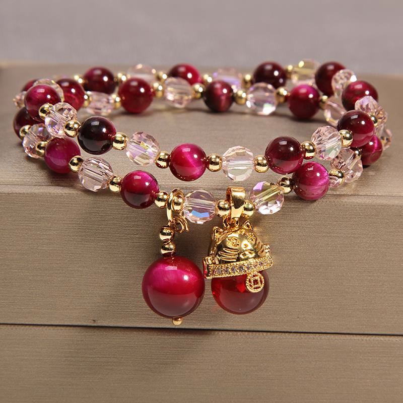 Buddha Stones Tiger Eye Pixiu Fox Money Bag Protection Self Confidence Double Wrap Bracelet - Red Tiger Eye&Lucky Cat - image 13