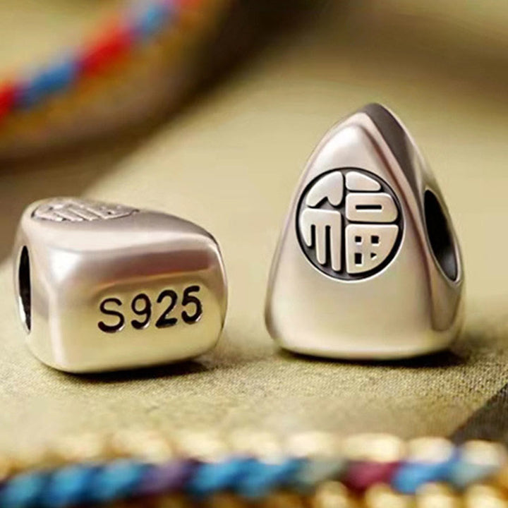 Buddha Stones 925 Sterling Silver Fu Character Zongzi Pattern Multicolored String Luck Handmade Braided Bracelet - image 4
