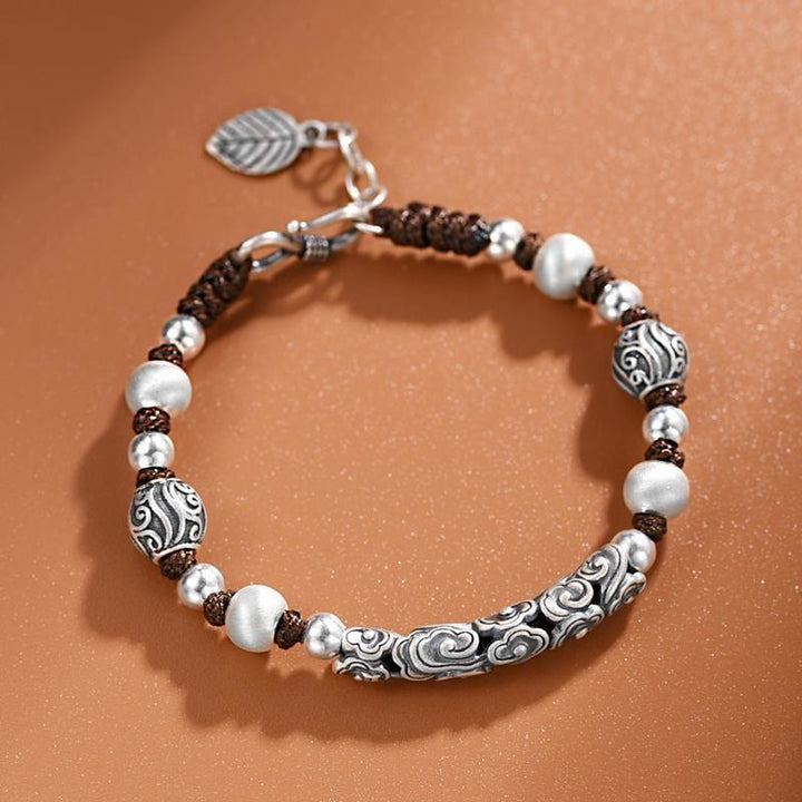 Buddha Stones Tibet Handmade Copper 999 Sterling Silver Auspicious Cloud Wealth String Bracelet - image 1