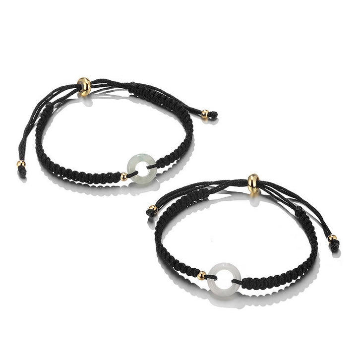 Buddha Stones 2Pcs Green Aventurine White Jade Peace Buckle Luck Braided Couple Bracelet - White Peace Buckle(Wrist Circumference 14-20cm) - image 17