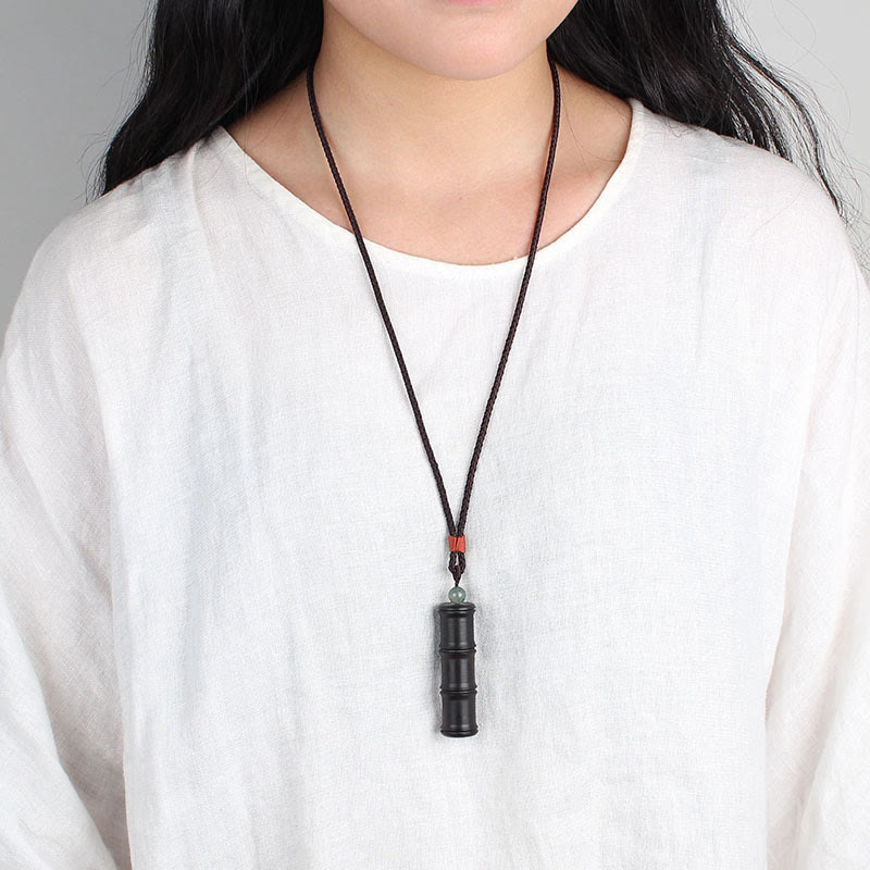 Buddha Stones Ebony Wood Bamboo Pattern Ghau Prayer Box Peace Necklace Pendant - image 5