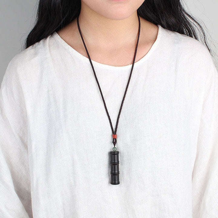 Buddha Stones Ebony Wood Bamboo Pattern Ghau Prayer Box Peace Necklace Pendant - image 5