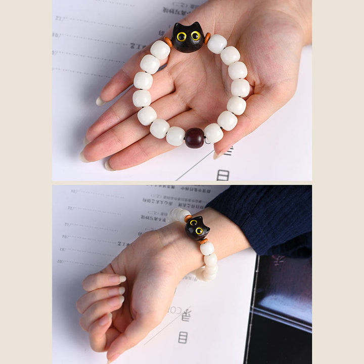 Buddha Stones Natural Bodhi Seed Small Leaf Red Sandalwood Ebony Wood Cute Lucky Cat Wisdom Bracelet - image 17