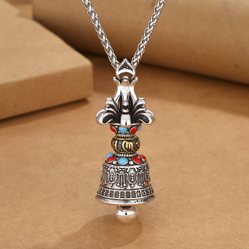 Buddha Stones Tibetan Om Mani Padme Hum Dorje Vajra Bell Strength Necklace Pendant - image 1