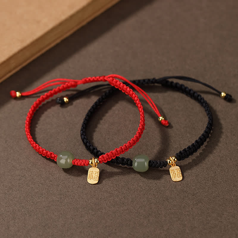 Buddha Stones 925 Sterling Silver Hetian Jade Blessing Wealth Red String Bracelet - image 0