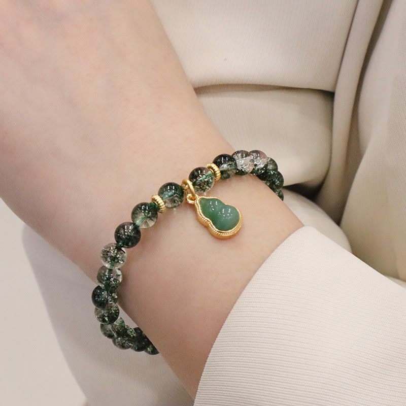 Buddha Stones Natural Green Phantom Confidence Gourd Buddha Charm Bracelet - image 8