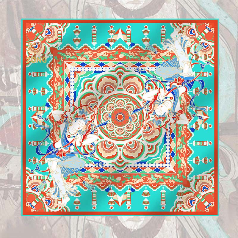 Buddha Stones Dunhuang Musician Playing Frescoes 100% Mulberry Silk Scarf Premium Grade 6A Dunhuang Silk Shawl - 100% Mulberry Silk Scarf - image 0