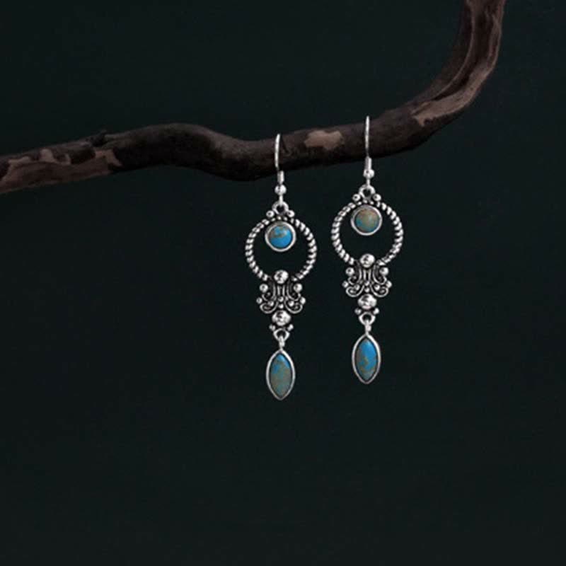 Buddha Stones 925 Sterling Silver Vintage Turquoise Waterdrop Pattern Balance Drop Dangle Earrings - image 2