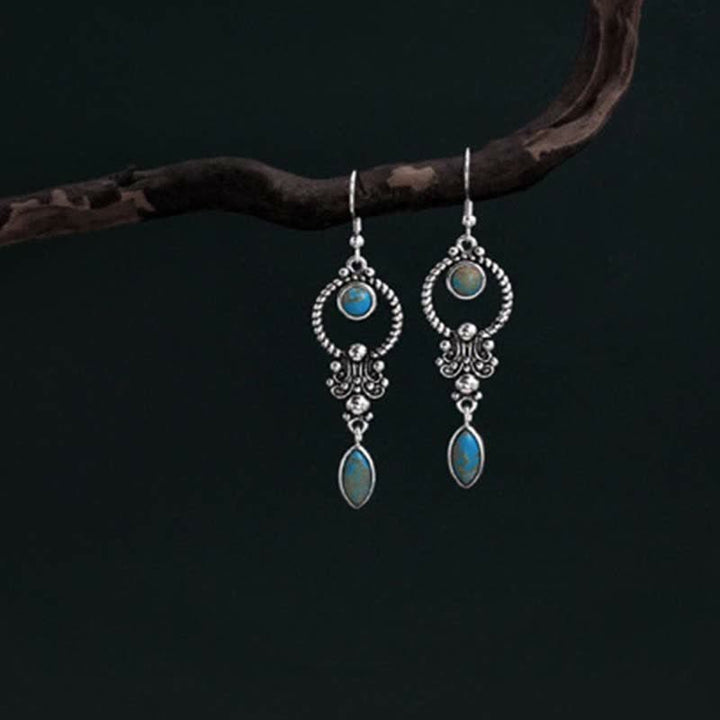 Buddha Stones 925 Sterling Silver Vintage Turquoise Waterdrop Pattern Balance Drop Dangle Earrings - image 2
