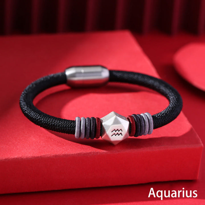 Buddha Stones 999 Sterling Silver 12 Constellations of the Zodiac Blessing Handmade String Bracelet - Aquarius - image 17