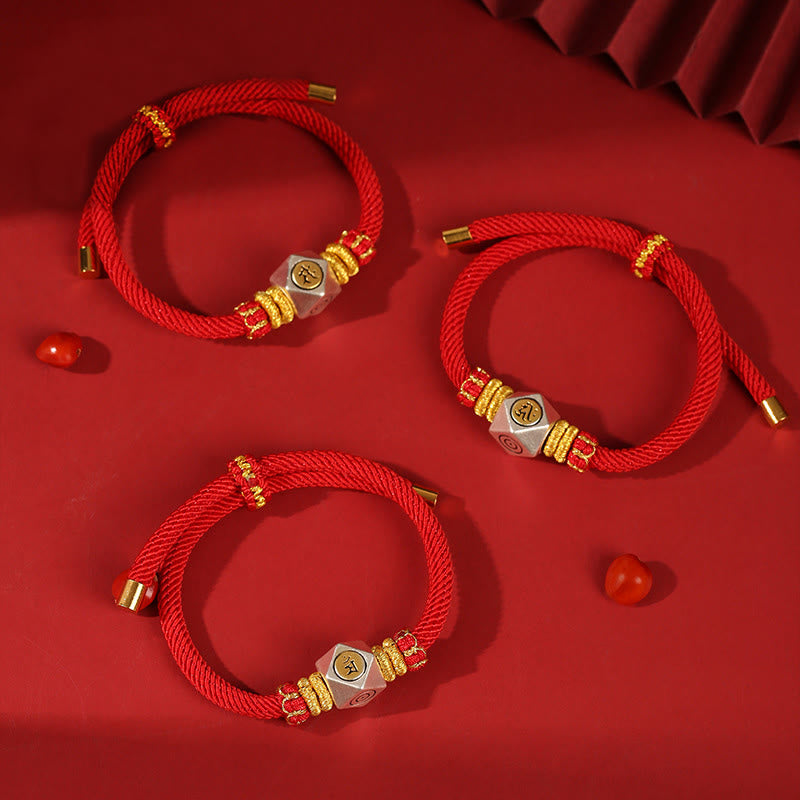 Buddha Stones 999 Sterling Silver Chinese Zodiac Natal Buddha Red Rope Luck Strength Handcrafted Kids Bracelet - image 2