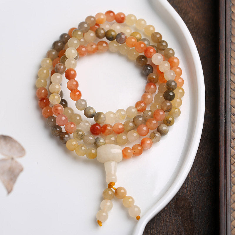 Buddha Stones 108 Beads Natural Red Agate Mala Protection Bracelet - image 1