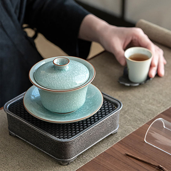Buddha Stones Retro Green Ice Glaze Ceramic Gaiwan Sancai Teacup Kung Fu Tea Cup And Saucer With Lid - image 8