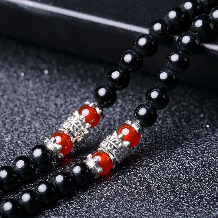 Buddha Stones 108 Beads Natural Black Obsidian Tiger Eye Mala Bracelet - image 17