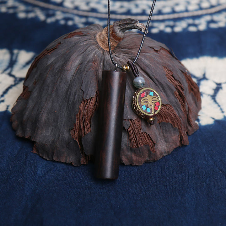 Tibetan Ebony Wood Dzi Bead Peace Calm Necklace Pendant - image 5