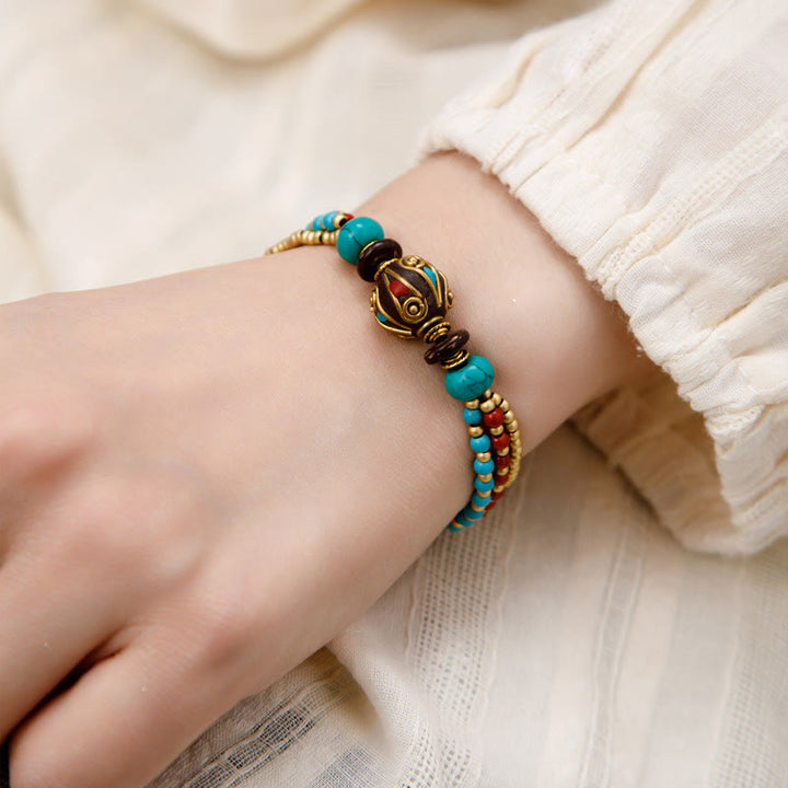 Buddha Stones Tibetan Turquoise Om Mani Padme Hum Protection Strength Bracelet - Turquoise Multi-Layer - image 11