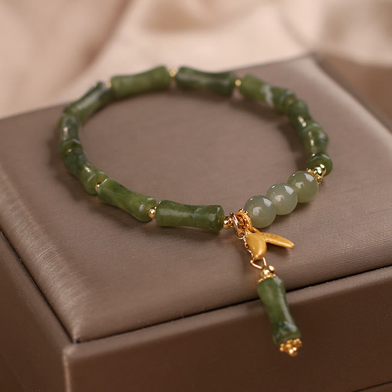 Buddha Stones Green Bamboo Jade Leaf Pattern Wealth Luck Bracelet - image 2