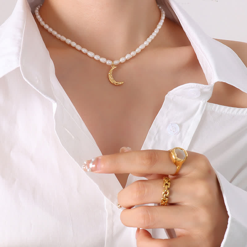 Pearl Crescent Moon Calm Necklace Pendant - image 3
