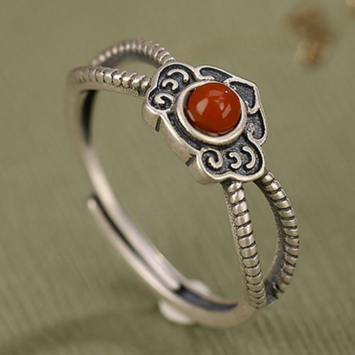 Buddha Stones 925 Sterling Silver Red Agate Bead Logical Thinking Ring - image 5