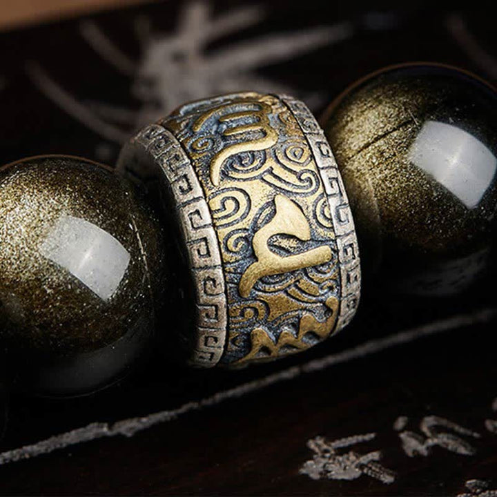 Buddha Stones Gold Sheen Obsidian PiXiu Cinnabar Om Mani Padme Hum Protection Bracelet - image 16