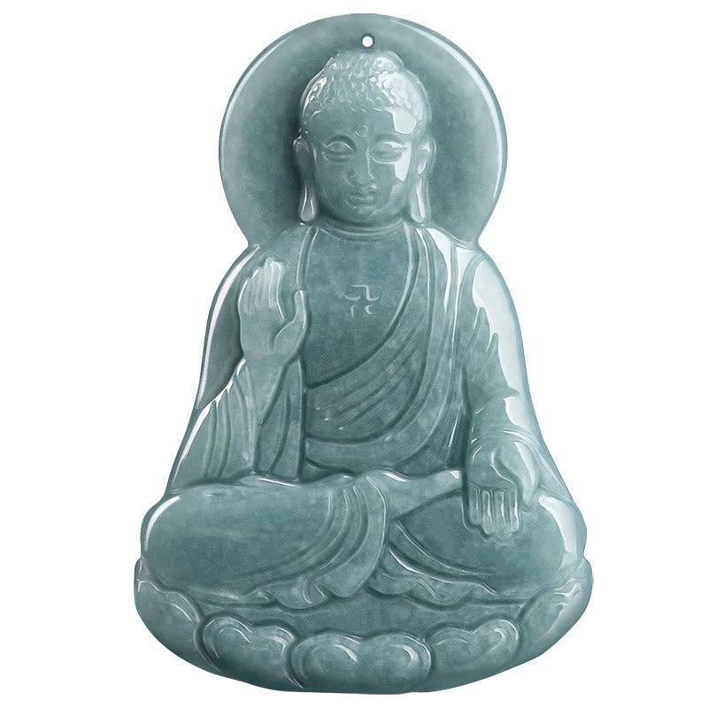 Buddha Stones Amitabha Buddha Natural Jade Lotus Amulet Compassion String Necklace Pendant - image 9
