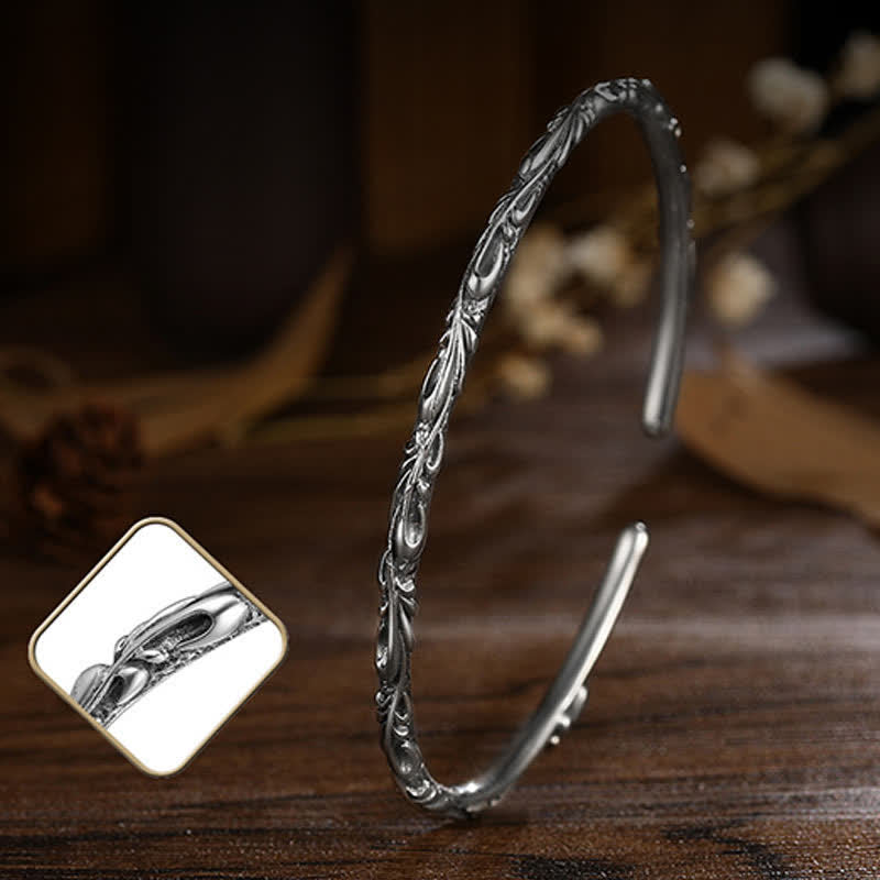 Buddha Stones 925 Sterling Silver Handmade Vines Engraved Protection Bracelet Bangle - image 8