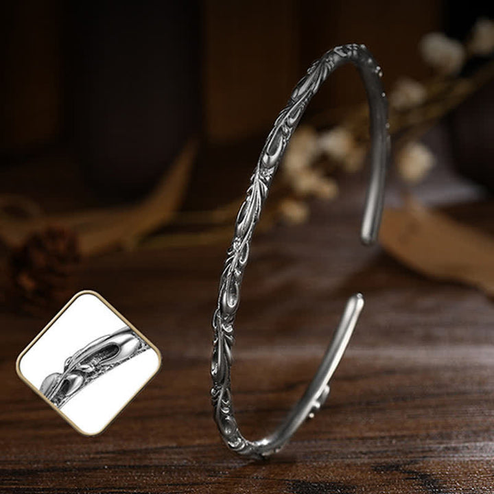 Buddha Stones 925 Sterling Silver Handmade Vines Engraved Protection Bracelet Bangle - image 8
