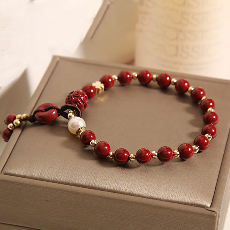 Buddha Stones Natural Cinnabar Peace Buckle Copper Coin Charm Blessing Bracelet - image 5