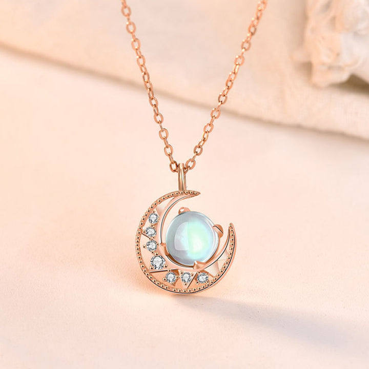 Buddha Stones 925 Sterling Silver Moonstone Moon Pattern Love Necklace Pendant - image 3