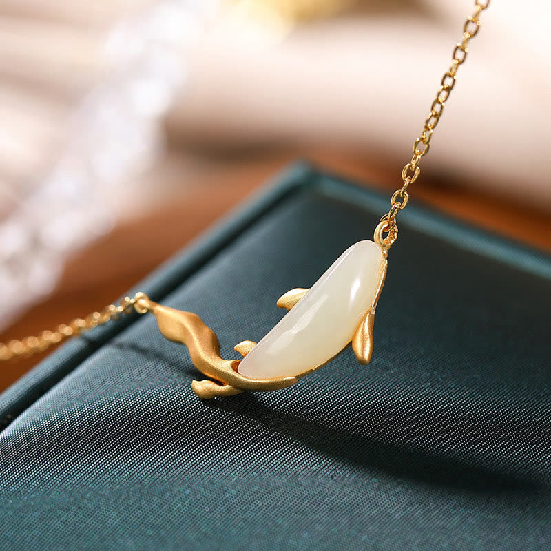 Buddha Stones 925 Sterling Silver White Jade Dolphin Luck Necklace Pendant - image 4