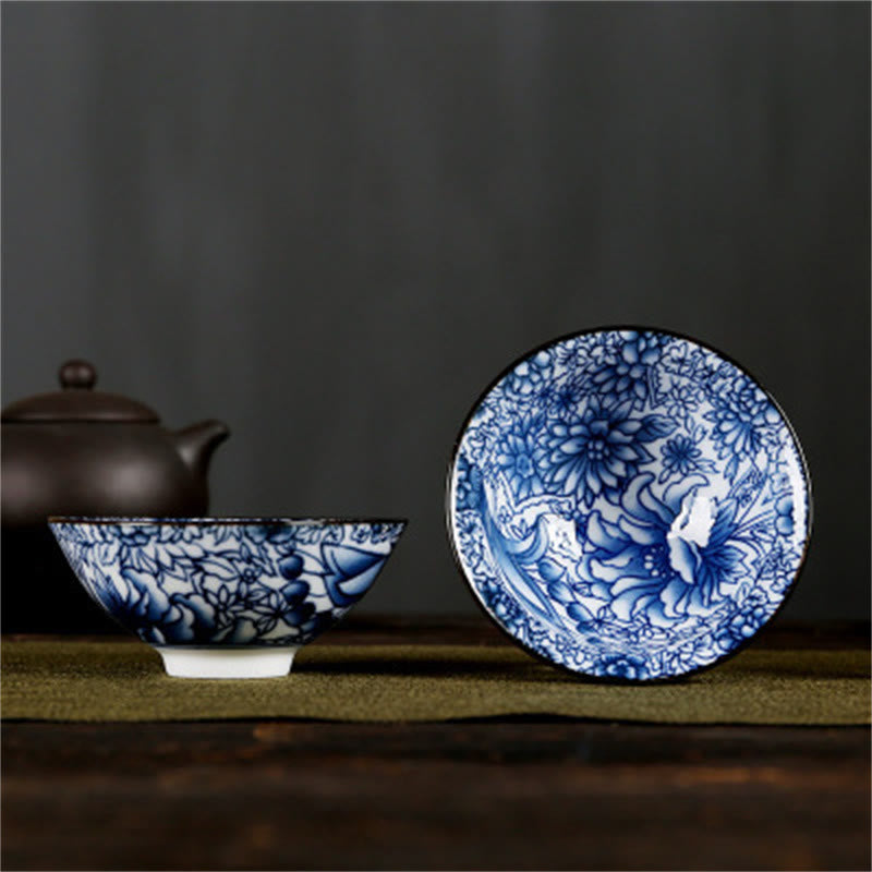Buddha Stones Flowers Fu Character Mountains Lotus Cherry Blossoms Ceramic Teacup Kung Fu Tea Cup - Blue Chrysanthemum Peony 8.5cm*4cm*90ml - image 39