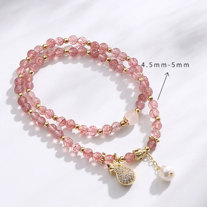 Buddha Stones Strawberry Quartz Money Bag Positive Charm Double Wrap Bracelet - image 7