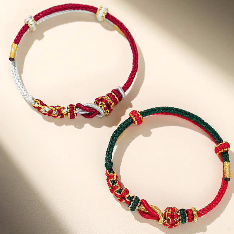 Buddha Stones Handmade Peach Blossom Knot Eight Thread Peace Knot Luck Protection Bracelet - image 8