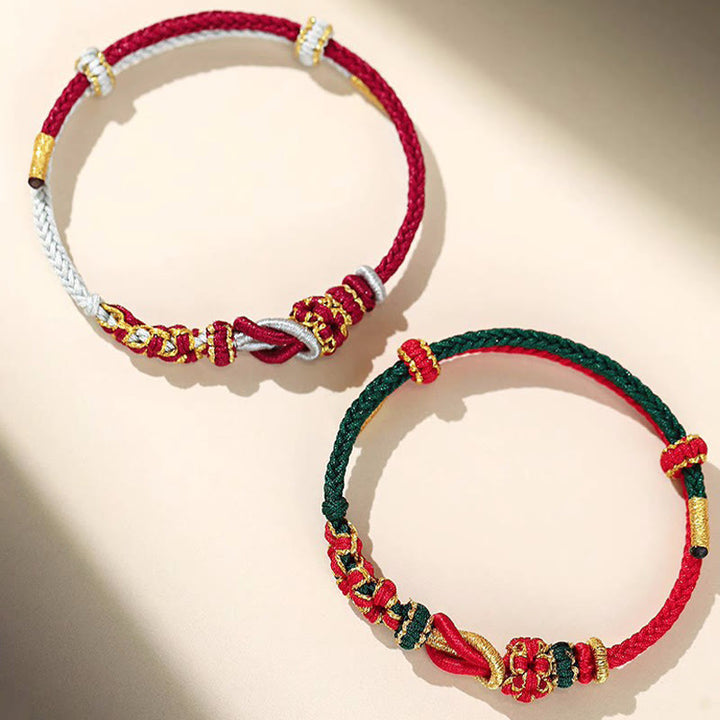 Buddha Stones Handmade Peach Blossom Knot Eight Thread Peace Knot Luck Protection Bracelet - image 8
