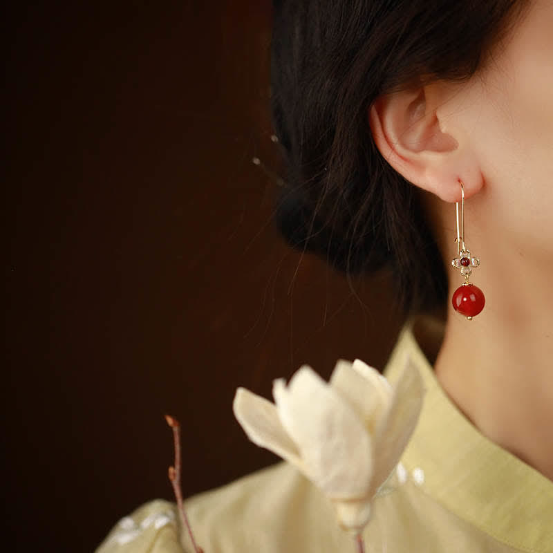 Buddha Stones 925 Sterling Silver Red Agate Flower Beaded Confidence Earrings - image 2