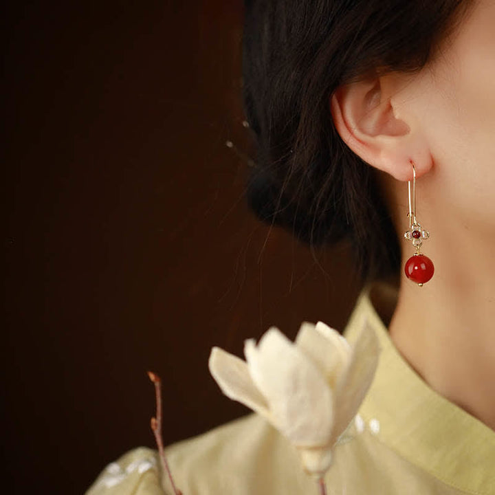 Buddha Stones 925 Sterling Silver Red Agate Flower Beaded Confidence Earrings - image 2