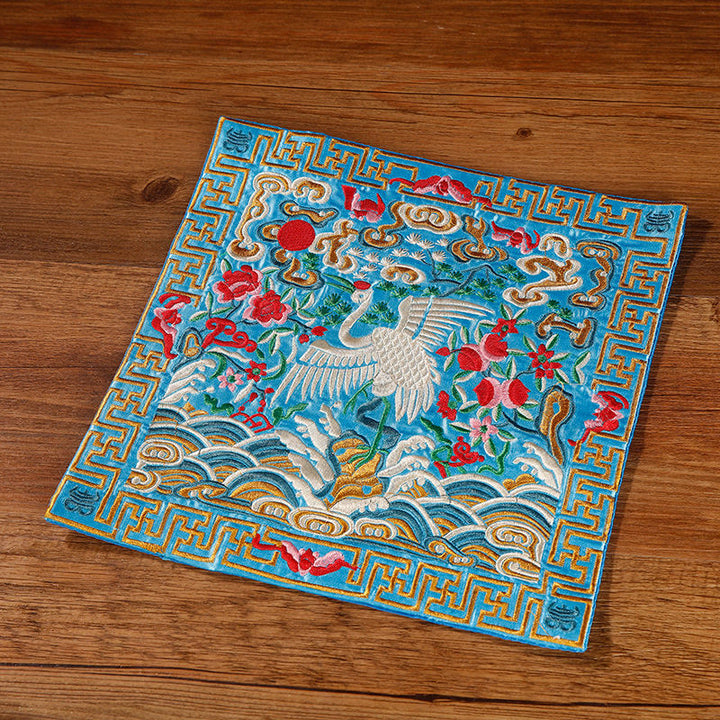 Buddha Stones Crane Phoenix Dragon Kirin Embroidered Cup Mat Pad Tea Cup Coaster Square Kung Fu Tea Mat - Light Blue Crane - image 29