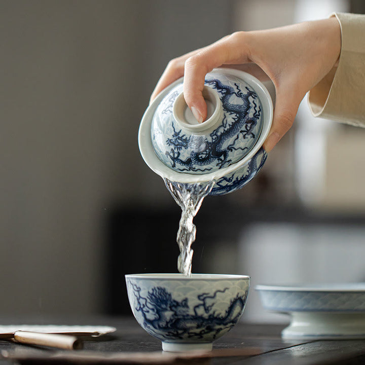 Buddha Stones Blue Dragon Design Ceramic Teacup Kung Fu Tea Cups - image 13