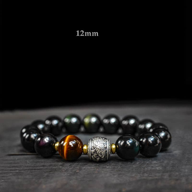 Buddha Stones To Experience a Reversal of Fortune Rainbow Obsidian Gold Sheen Obsidian Protection Bracelet - 12mm - Rainbow Obsidian - image 9