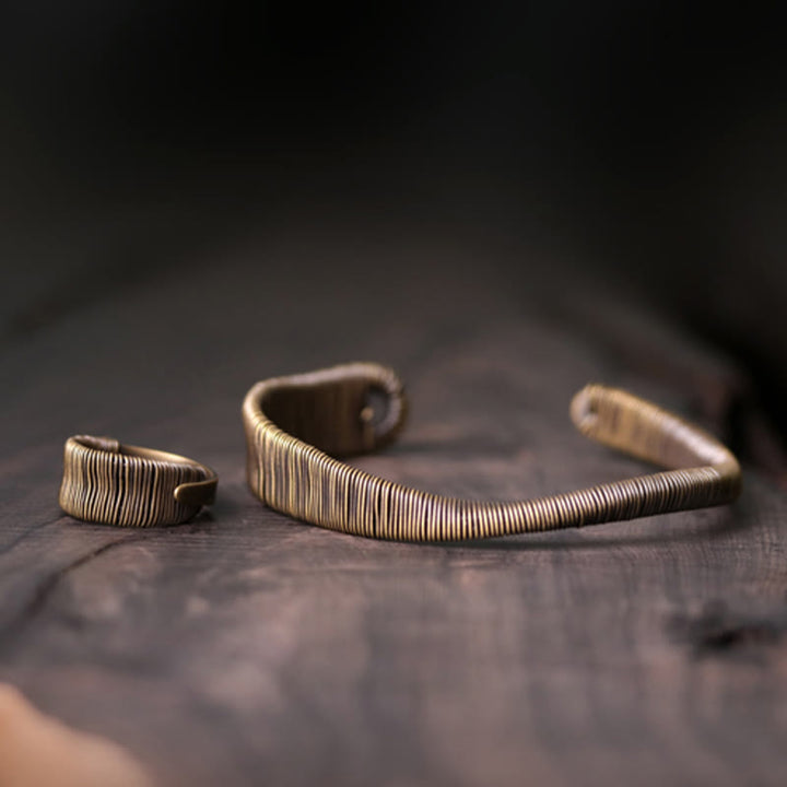 Buddha Stones Simple Design Wrapped Brass Copper Luck Wealth Adjustable Cuff Bracelet - image 12