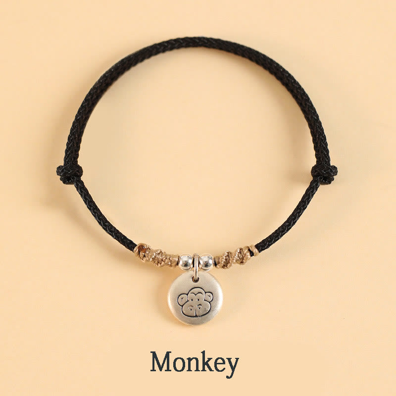 Buddha Stones Handmade 999 Sterling Silver Year of the Dragon Cute Chinese Zodiac Luck Braided Bracelet - Black Rope - Monkey(Wrist Circumference 14-17cm) - image 32
