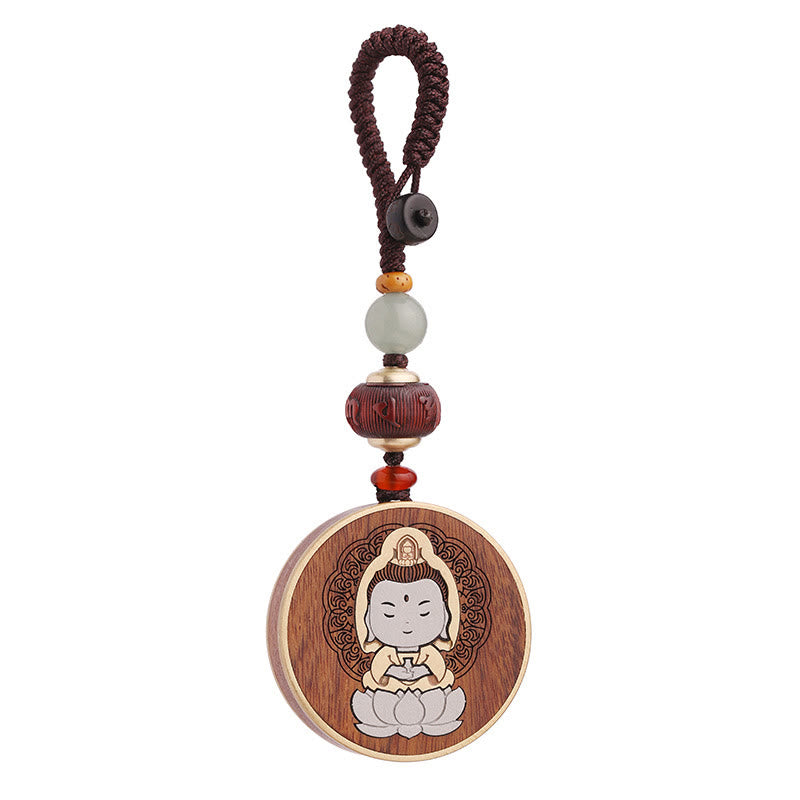 Buddha Stones Ebony Wood Rosewood Buddha Avalokitesvara Om Mani Padme Hum Balance Car Key Chain Decoration - image 26