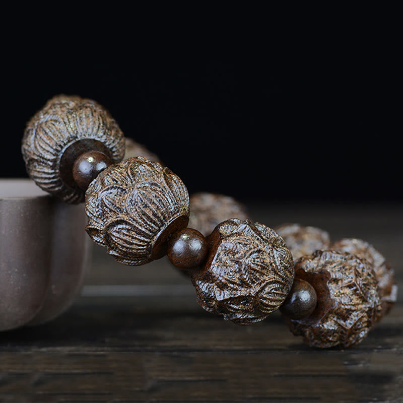 Buddha Stones Ebony Wood Eighteen Arhats Lotus Dragon Engraved Balance Bracelet - image 2