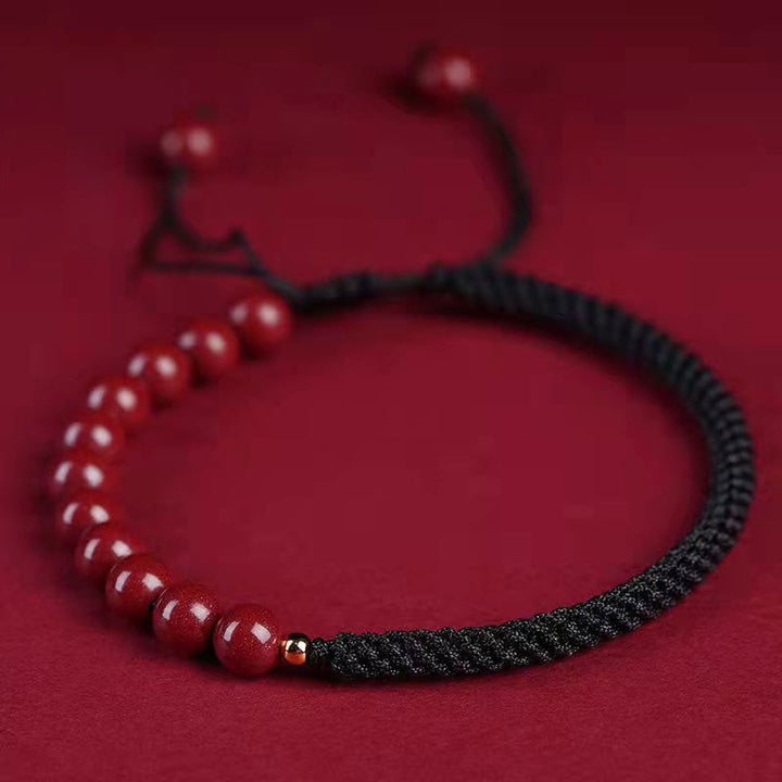 Buddha Stones Natural Cinnabar King Kong Knot Blessing String Bracelet - Cinnabar Black String - 6mm - image 18