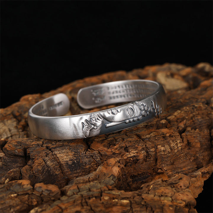 Buddha Stones 999 Sterling Silver Buddha Head Heart Sutra Serenity Bracelet Bangle - image 2