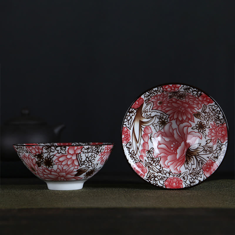 Buddha Stones Flowers Fu Character Mountains Lotus Cherry Blossoms Ceramic Teacup Kung Fu Tea Cup - Red Brown Flowers 8.5cm*4cm*90ml - image 3