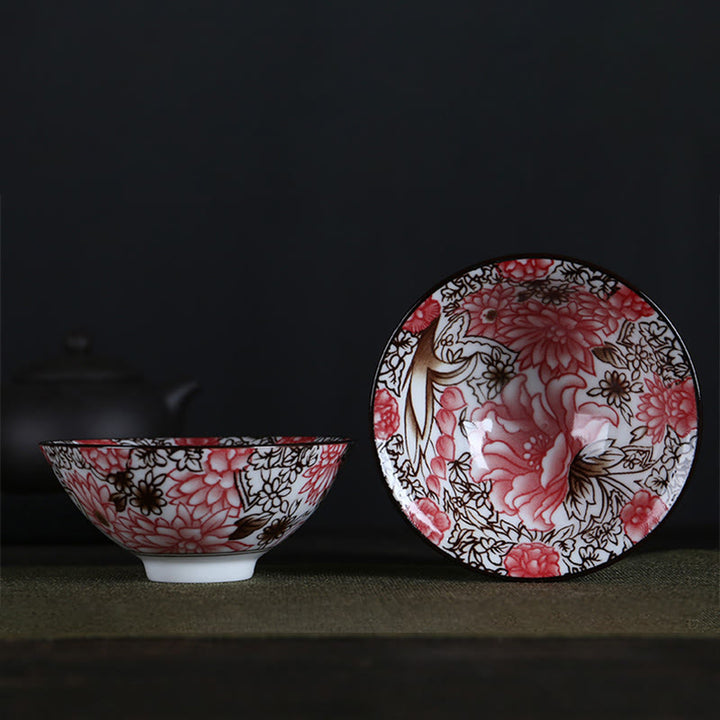 Buddha Stones Flowers Fu Character Mountains Lotus Cherry Blossoms Ceramic Teacup Kung Fu Tea Cup - Red Brown Flowers 8.5cm*4cm*90ml - image 3