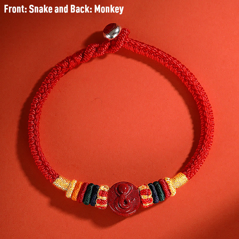 Buddha Stones Year of the Dragon 925 Sterling Silver Chinese Zodiac Cinnabar Auspicious Matches Blessing Bracelet - Snake - 23cm - image 18