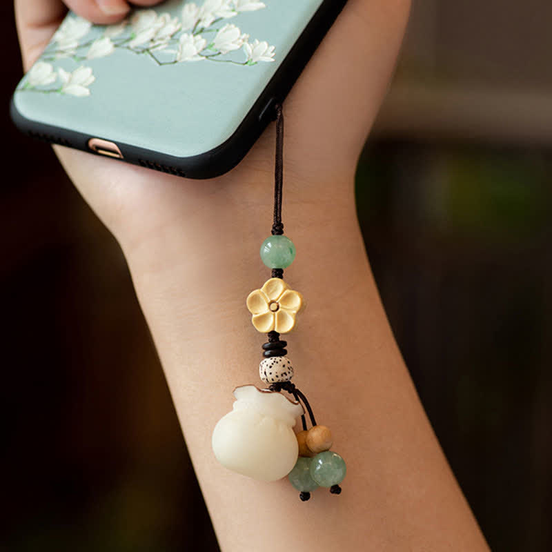 Buddha Stones Natural Bodhi Seed Money Bag Flower Blessing Prosperity Keychain - image 11