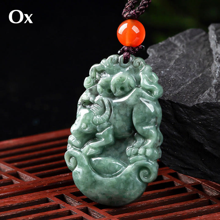 Buddha Stones Natural Jade 12 Chinese Zodiac Prosperity Necklace Pendant - Ox - image 15